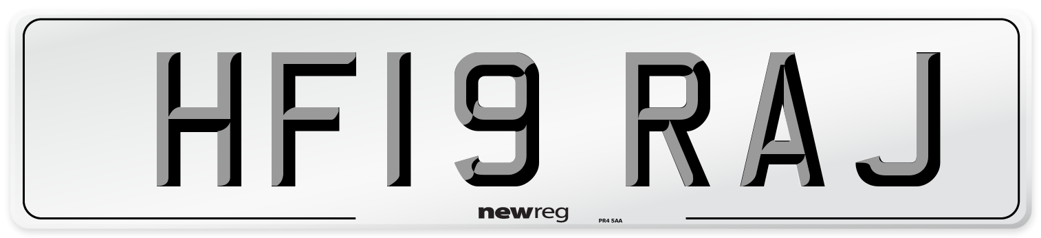 HF19 RAJ Number Plate from New Reg